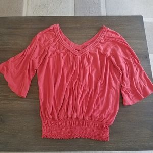 Lightweight Coral peasant 3/4 sleeve top